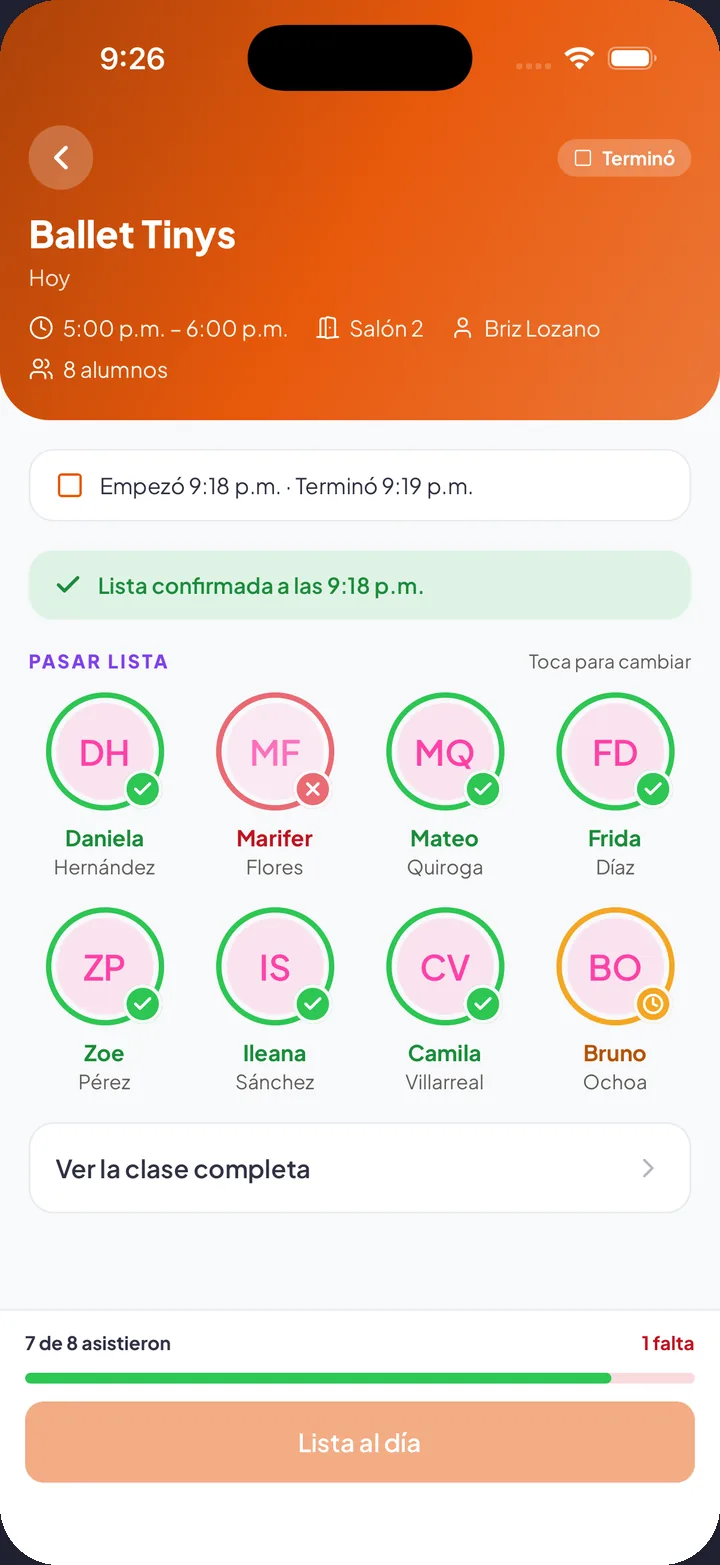 Pasar lista desde la app de ALUMA para maestros
